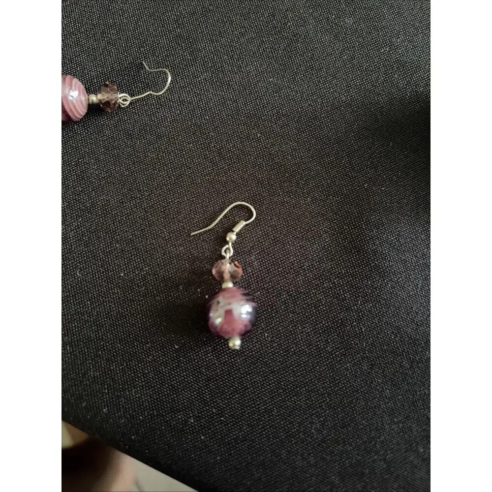 Vintage Pink Stone Purple Bead Fashion Earrings, Dangle Earrings Handmade